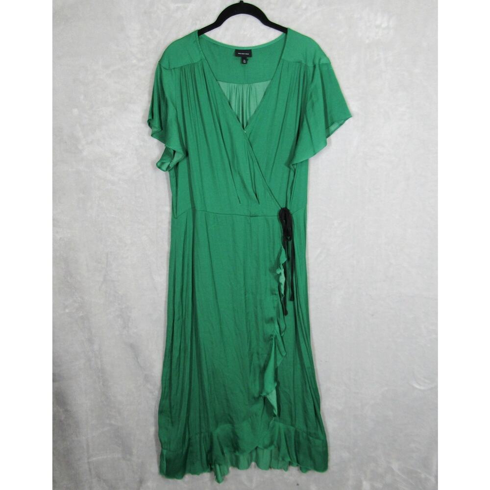 Who What Wear Dress Womens XL Green Wrap Maxi Flutter Sleeve Ruffle Hem Boho